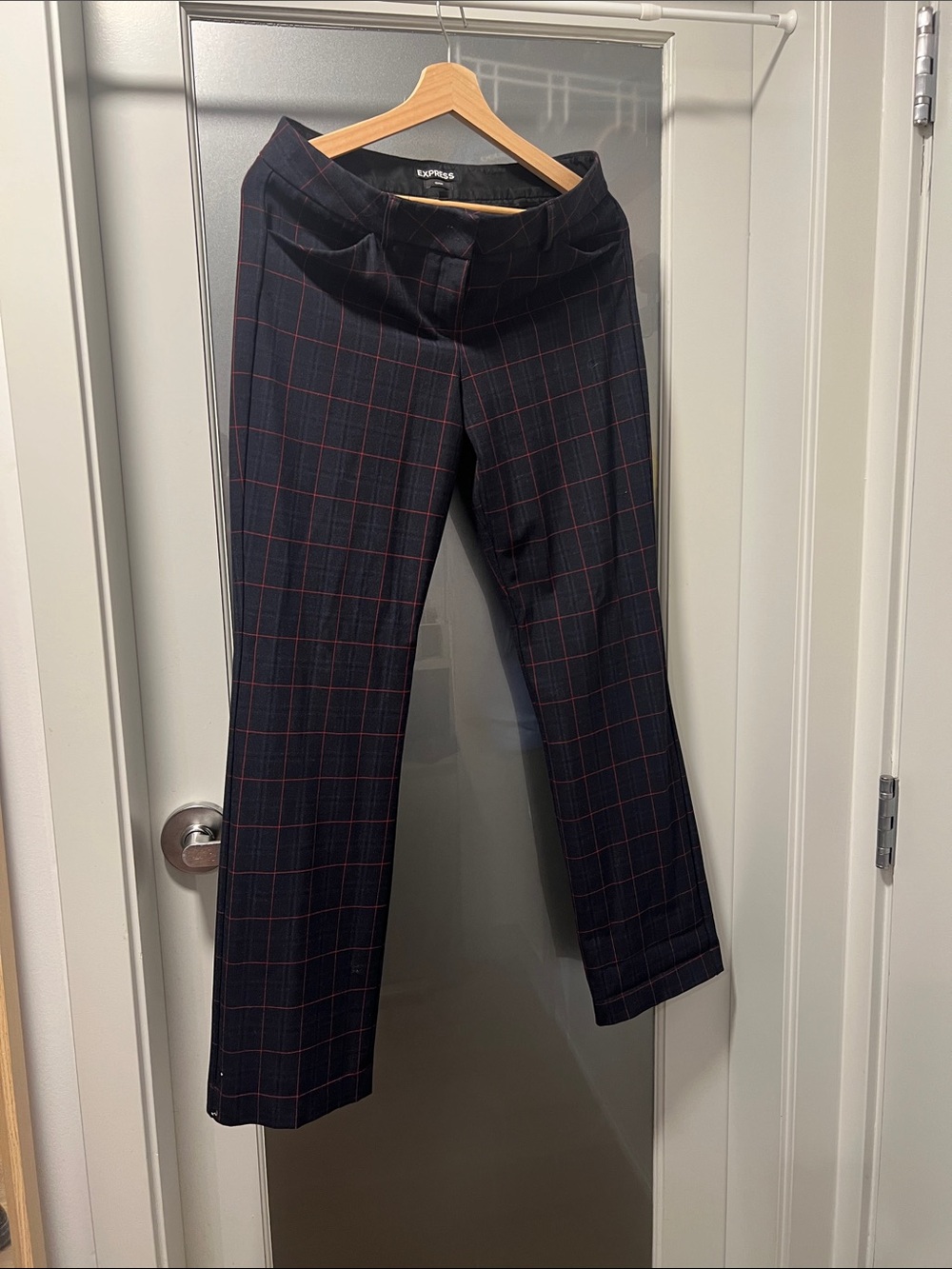 Express Navy Windowpane Trousers with Red Grid